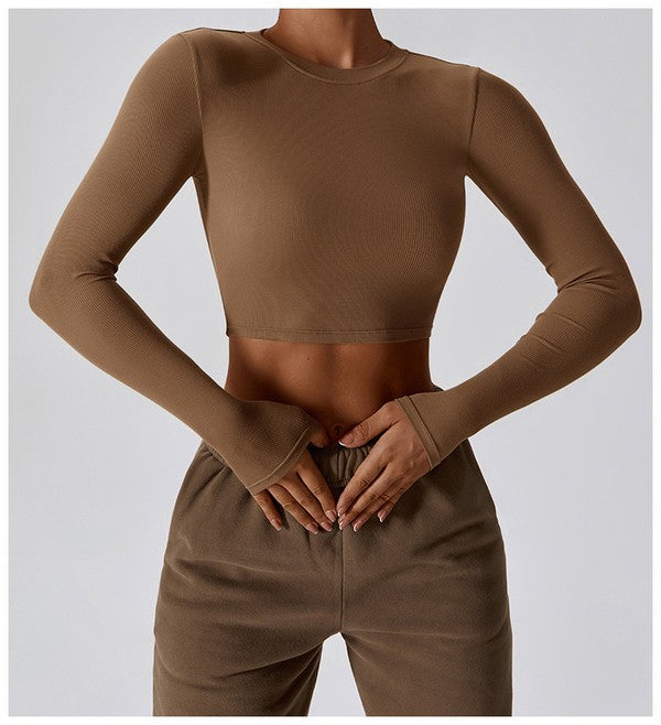 STYLED BY ALX COUTURE MIAMI BOUTIQUE Thalia Ribbed Round Neck Long Sleeve Active Top