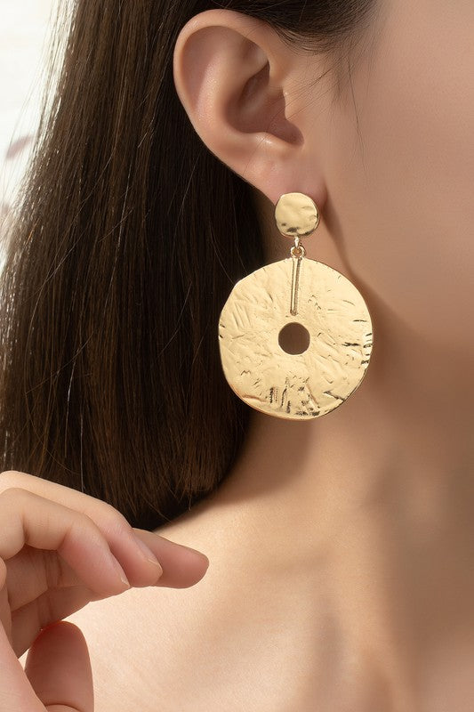 STYLED BY ALX COUTURE MIAMI BOUTIQUE Gold Hammered Disk Drop Earrings