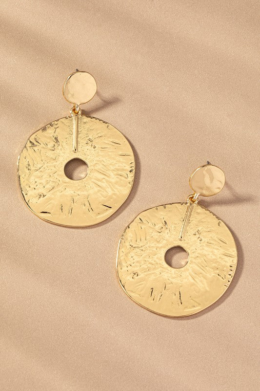 STYLED BY ALX COUTURE MIAMI BOUTIQUE Gold Hammered Disk Drop Earrings