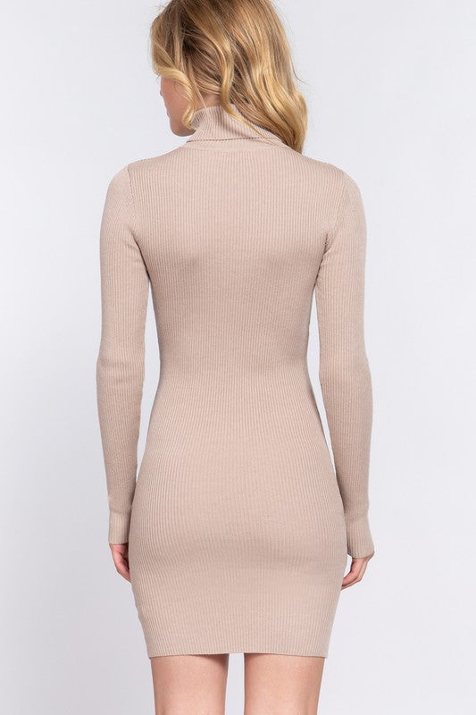 STYLED BY ALX COUTURE MIAMI BOUTIQUE Taupe Long Sleeve Turtle Neck Sweater Mini Dress