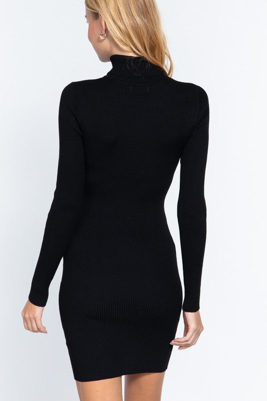 STYLE BY ALX COUTURE MIAMI BOUTIQUE Black Long Sleeve Turtle Neck Sweater Mini Dress