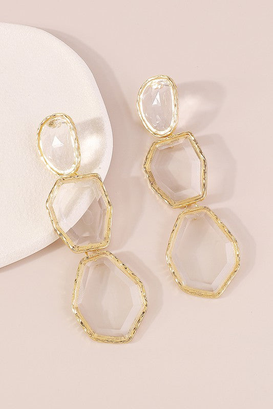 STYLED BY ALX COUTURE MIAMI BOUTIQUE Clear Tiered Clear Resin Drop Dangle Earrings