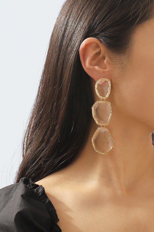 STYLED BY ALX COUTURE MIAMI BOUTIQUE Clear Tiered Clear Resin Drop Dangle Earrings