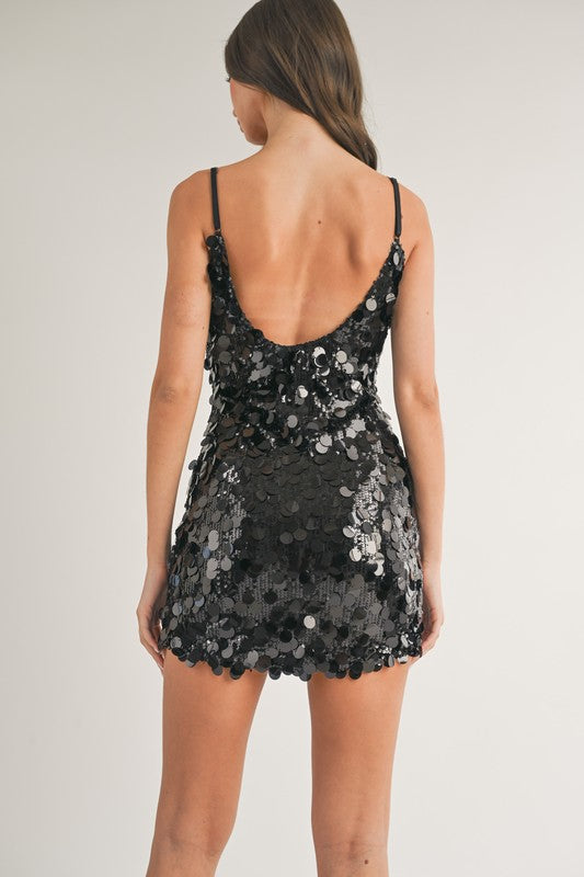 STYLED BY ALX COUTURE MIAMI BOUTIQUE Black Multi Sized Sequins Mini Dress