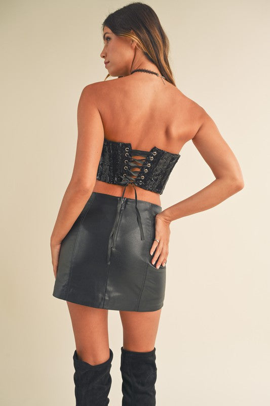 STYLED BY ALX COUTURE MIAMI BOUTIQUE Black Sequin Bustier Corset Crop Top