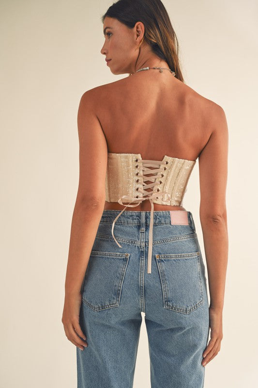 STYLED BY ALX COUTURE MIAMI BOUTIQUE Nude Sequin Bustier Corset Crop Top