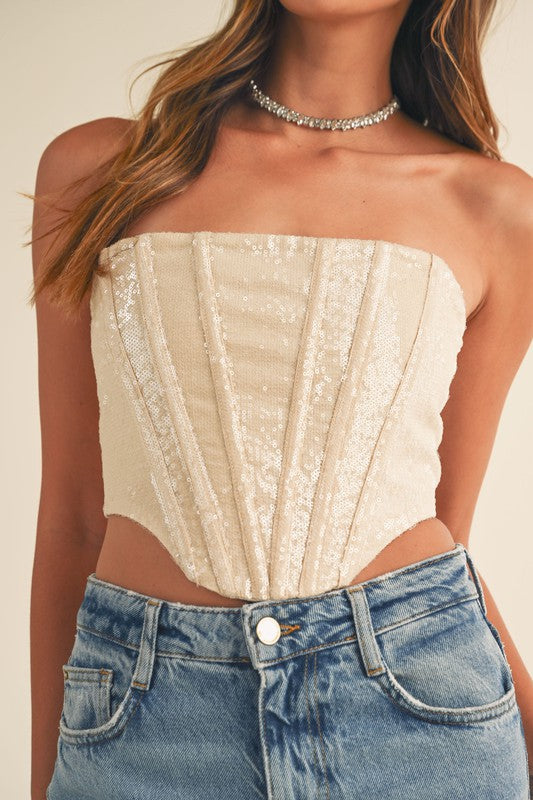 STYLED BY ALX COUTURE MIAMI BOUTIQUE Nude Sequin Bustier Corset Crop Top