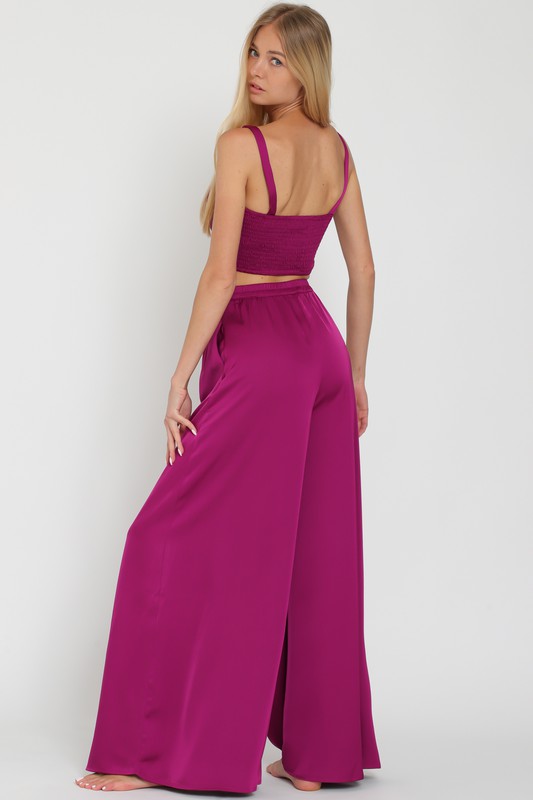 STYLED BY ALX COUTURE MIAMI BOUTIQUE Magenta Sleeveless Corset Crop Top Long Pants Set