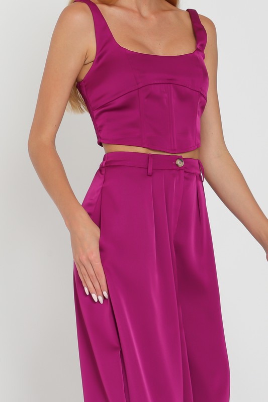 STYLED BY ALX COUTURE MIAMI BOUTIQUE Magenta Sleeveless Corset Crop Top Long Pants Set