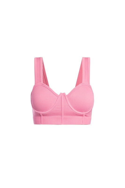 Pink Ribbed Wire Detail Contour Bralette Top