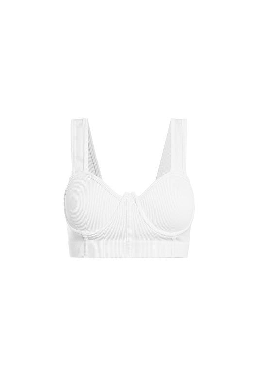 White Ribbed Wire Detail Contour Bralette Top