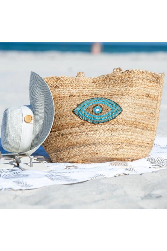 STYLED BY ALX COUTURE MIAMI BOUTIQUE Natural Cleopatra Lucky Eye Beach Bag