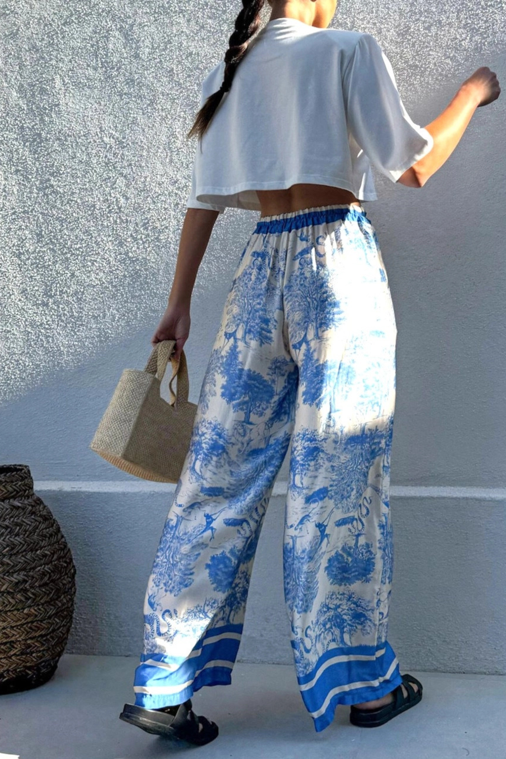 Baby Blue Bohemian Jungle Print Pants