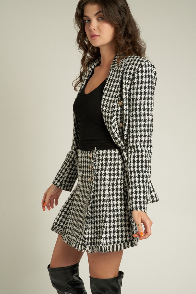 STYLED BY ALX COUTURE MIAMI BOUTIQUE Black White Checkered Fitted Blazer