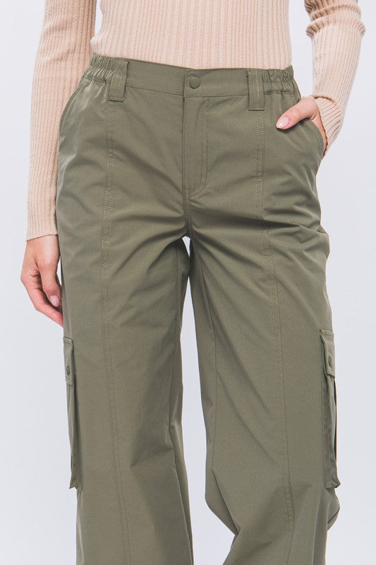 STYLED BY ALX COUTURE MIAMI BOUTIQUE Olive Cargo Pants with Elastic Waist and Side Pockets