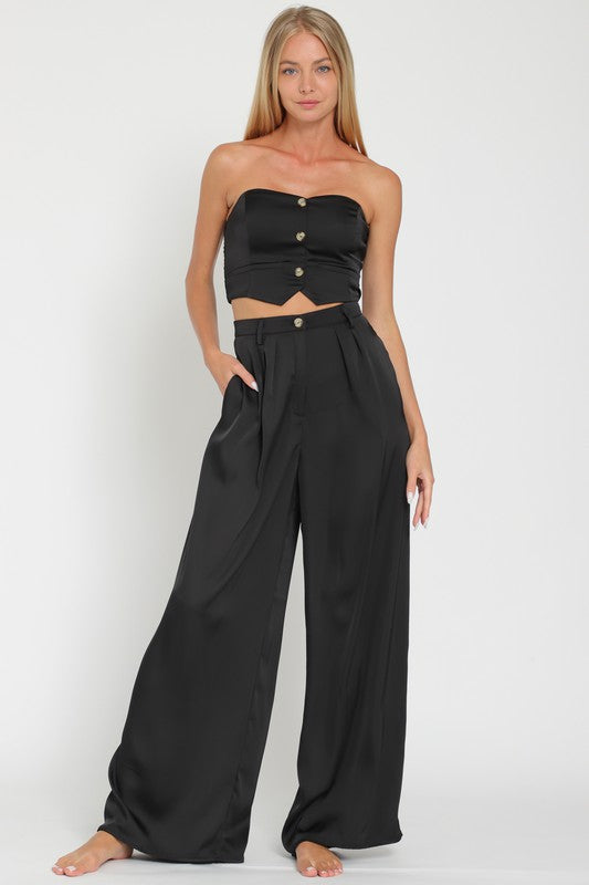STYLED BY ALX COUTURE MIAMI BOUTIQUE Black Tube Vest Cropped Top & High Waist Pants Set
