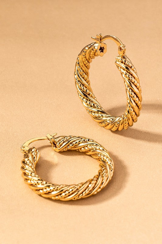 STYLED BY ALX COUTURE MIAMI BOUTIQUE Gold Twisted 6 Diamond Wire Hoop Earrings