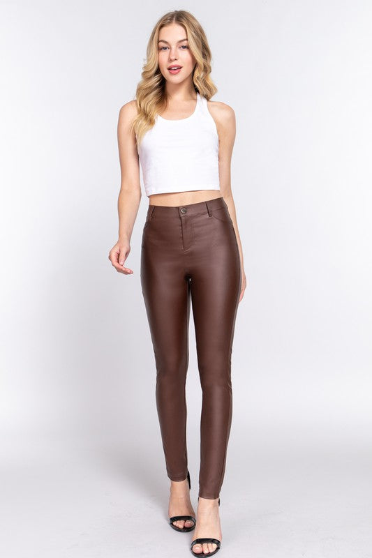 STYLED BY ALX COUTURE MIAMI BOUTIQUE Chocolate Brown PU Coated Long Pants