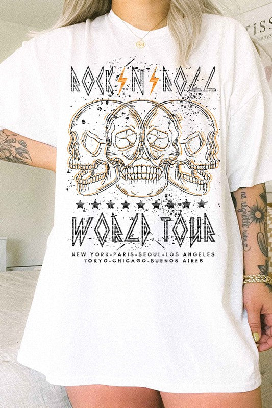 STYLED BY ALX COUTURE MIAMI BOUTIQUE White Rock and Roll World Tour Oversized Graphic Tee