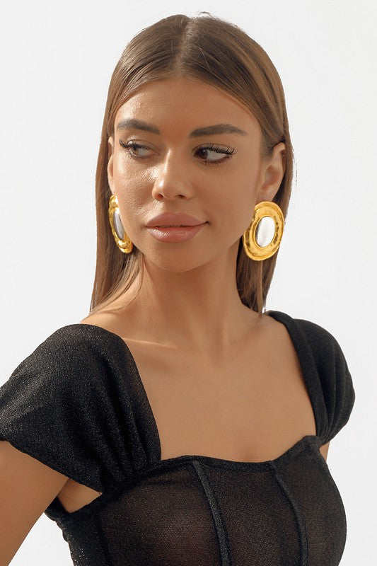 STYLED BY ALX COUTURE MIAMI BOUTIQUE Large Gold & Silver Sphere Statement Stud Earrings