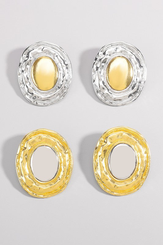 STYLED BY ALX COUTURE MIAMI BOUTIQUE Large Gold & Silver Sphere Statement Stud Earrings