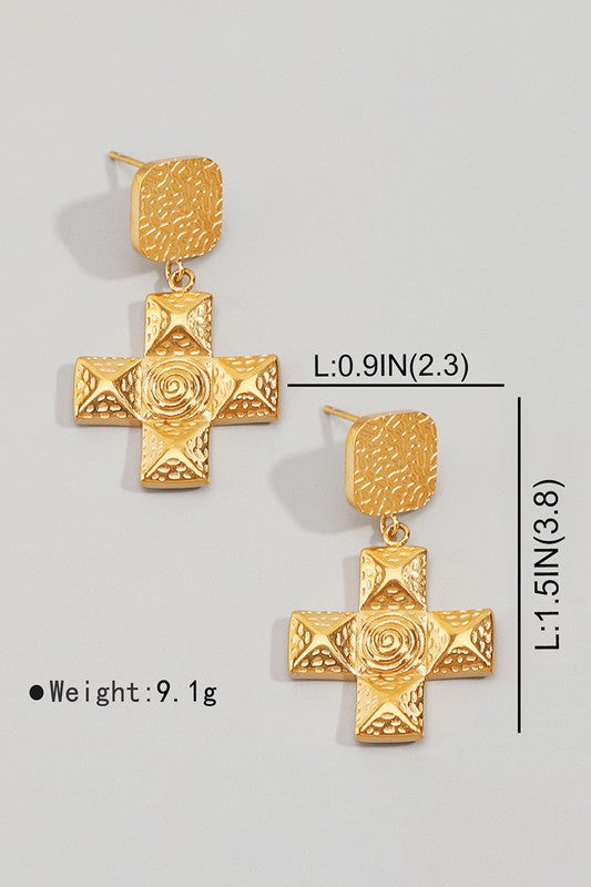 STYLED BY ALX COUTURE MIAMI BOUTIQUE Gold Stainless Steel Cross Dangle Earrings
