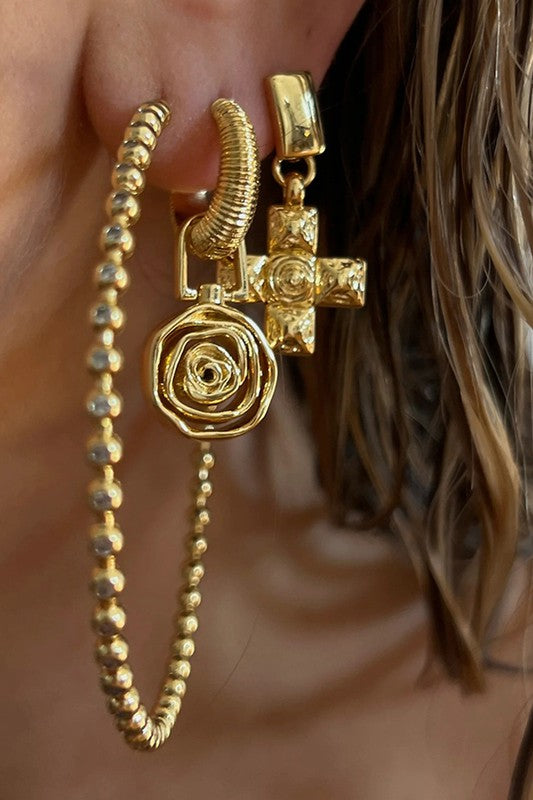 STYLED BY ALX COUTURE MIAMI BOUTIQUE Gold Stainless Steel Cross Dangle Earrings