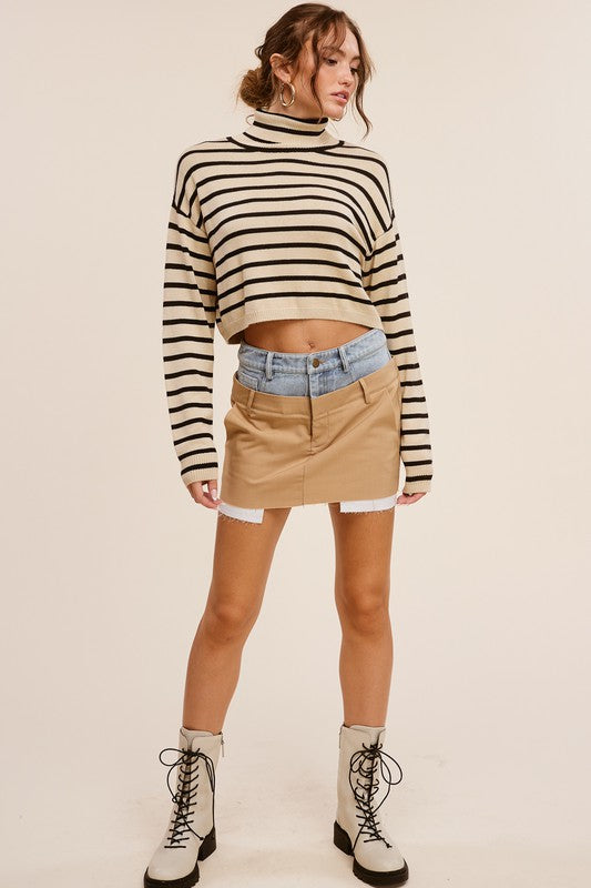 Beige Billie Denim Waistband Mini Skirt