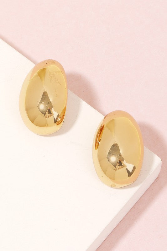 STYLED BY ALX COUTURE MIAMI BOUTIQUE Gold Oval Metallic Stud Earrings