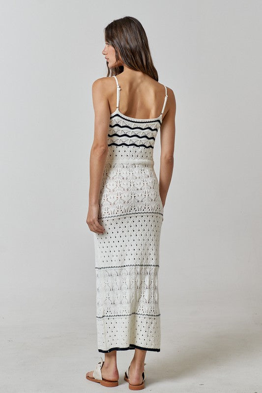 back of the Ivory Crochet Striped Maxi Dress 
