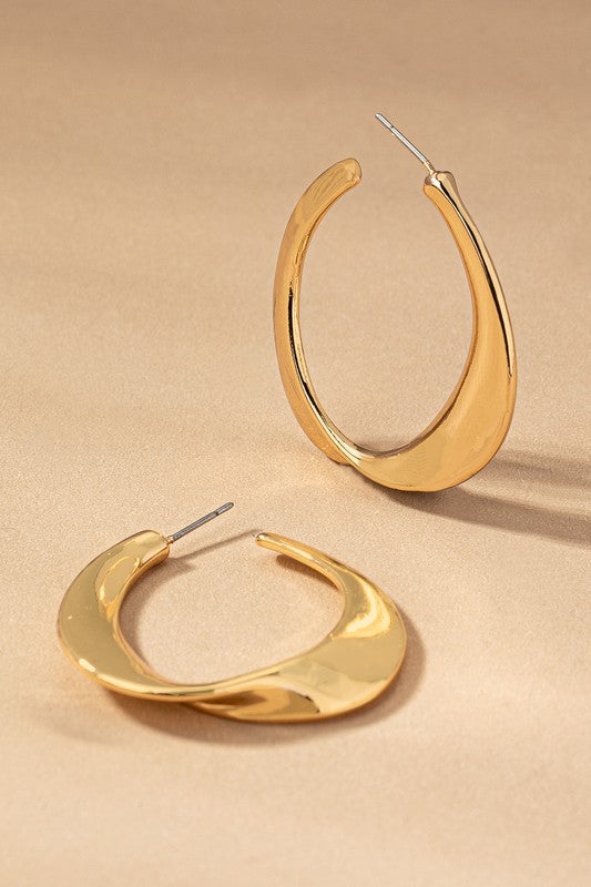 STYLED BY ALX COUTURE MIAMI BOUTIQUE Gold Twisted Flat Hoop Earrings