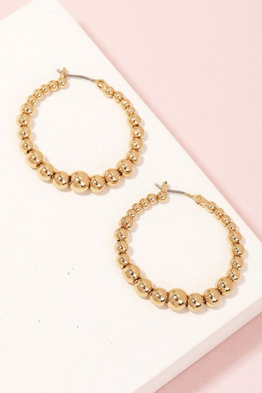STYLED BY ALX COUTURE MIAMI BOUTIQUE Gold Metallic Ball Beaded Hoop Earrings 