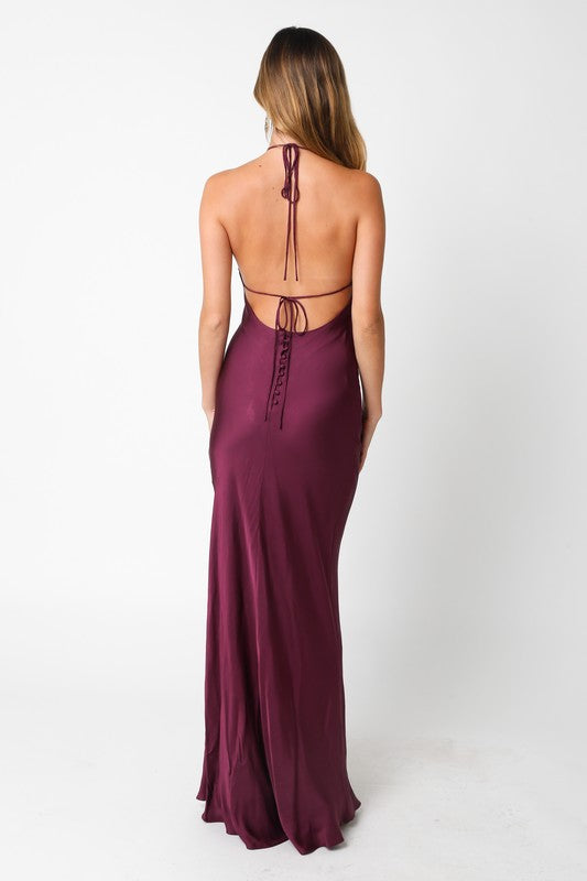 STYLED BY ALX COUTURE MIAMI BOUTIQUE Sangria Satin Maxi Dress