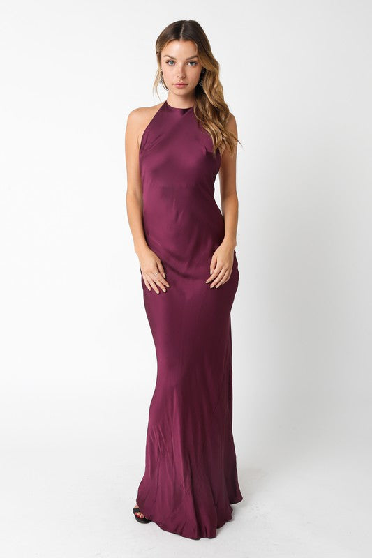 STYLED BY ALX COUTURE MIAMI BOUTIQUE Sangria Satin Maxi Dress