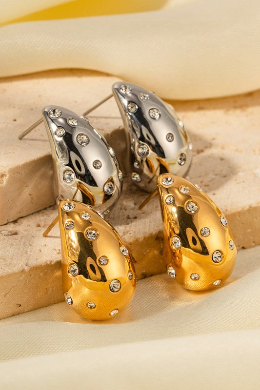 STYLED BY ALX COUTURE MIAMI BOUTIQUE Gold Stainless Steel Drop Earrings with Rhinestones