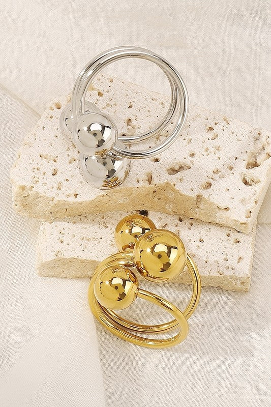 STYLED BY ALX COUTURE MIAMI BOUTIQUE Gold Stainless Steel Layered 3 Round Balls Wrap Rings