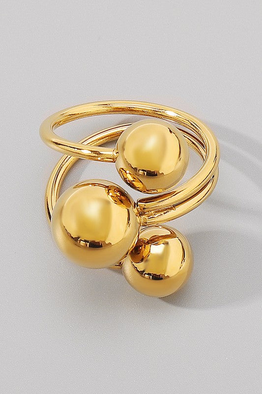 STYLED BY ALX COUTURE MIAMI BOUTIQUE Gold Stainless Steel Layered 3 Round Balls Wrap Rings
