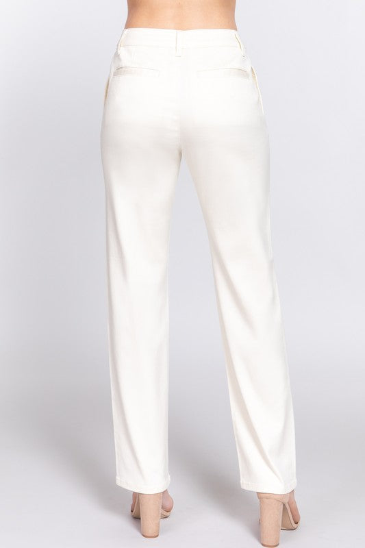 STYLED BY ALX COUTURE MIAMI BOUTIQUE Beige Straight Fit Twill Long Pants