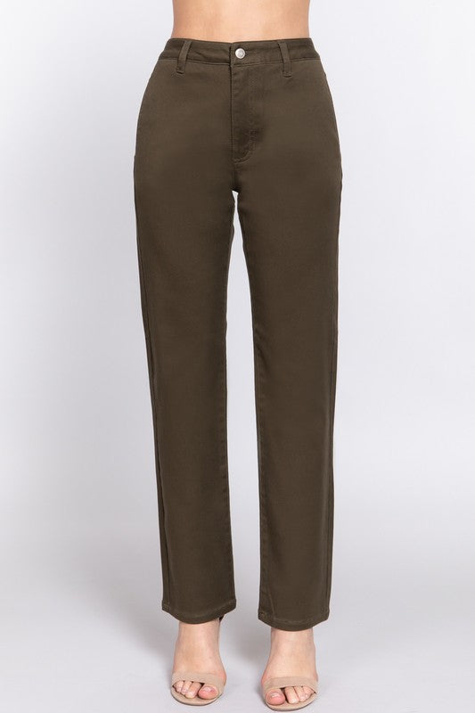 STYLED BY ALX COUTURE MIAMI BOUTIQUE Olive Straight Fit Twill Long Pants
