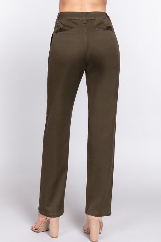 STYLED BY ALX COUTURE MIAMI BOUTIQUE Olive Straight Fit Twill Long Pants
