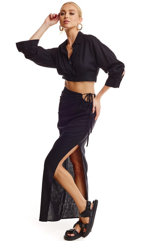STYLED BY ALX COUTURE MIAMI BOUTIQUE Black Margot Midi Skirt Set 