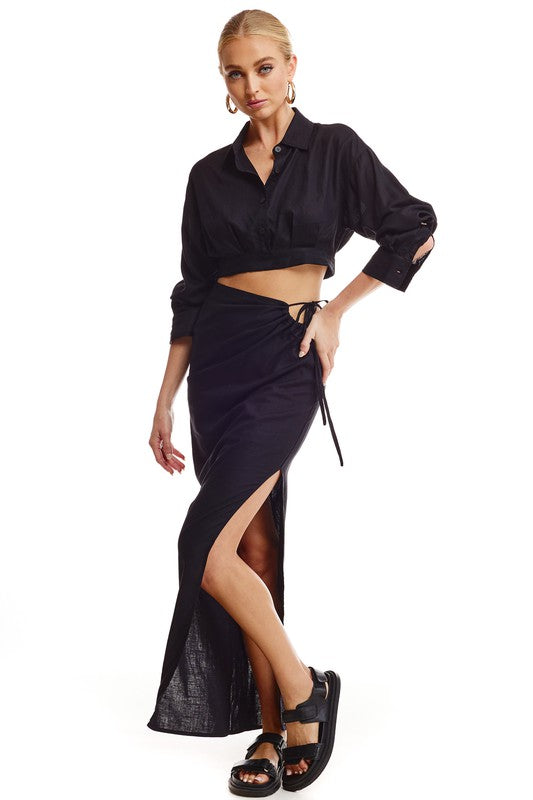 STYLED BY ALX COUTURE MIAMI BOUTIQUE Black Margot Midi Skirt Set