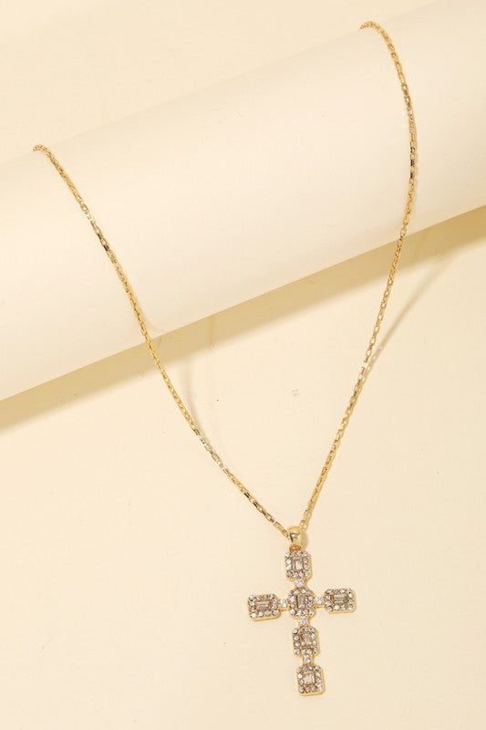 STYLED BY ALX COUTURE MIAMI BOUTIQUE Studded Cross Pendant Chain Necklace