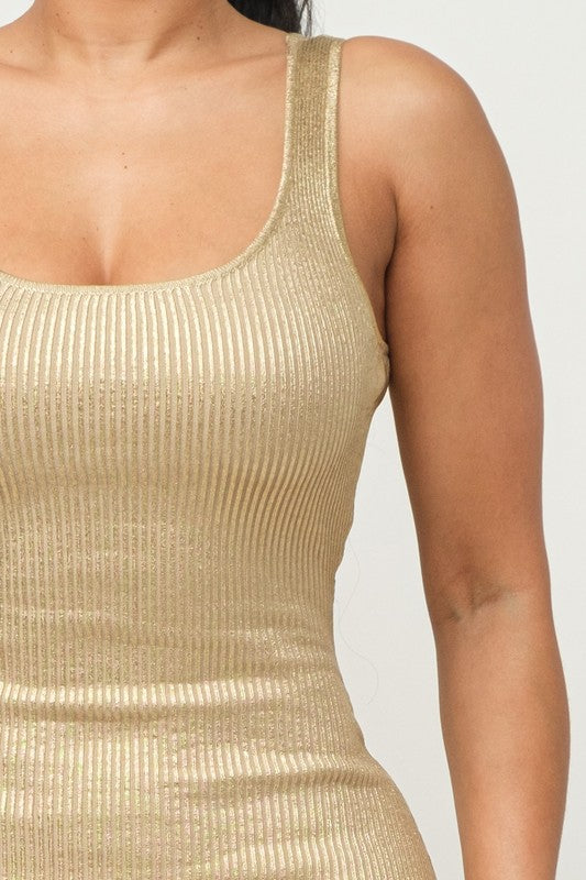 close up view of the Gold Scoop Neck Midi Dress