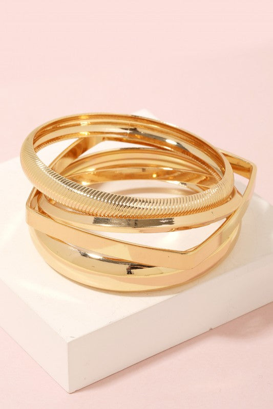 STYLED BY ALX COUTURE MIAMI BOUTIQUE Gold Assorted Metallic Bangle Bracelet Set 