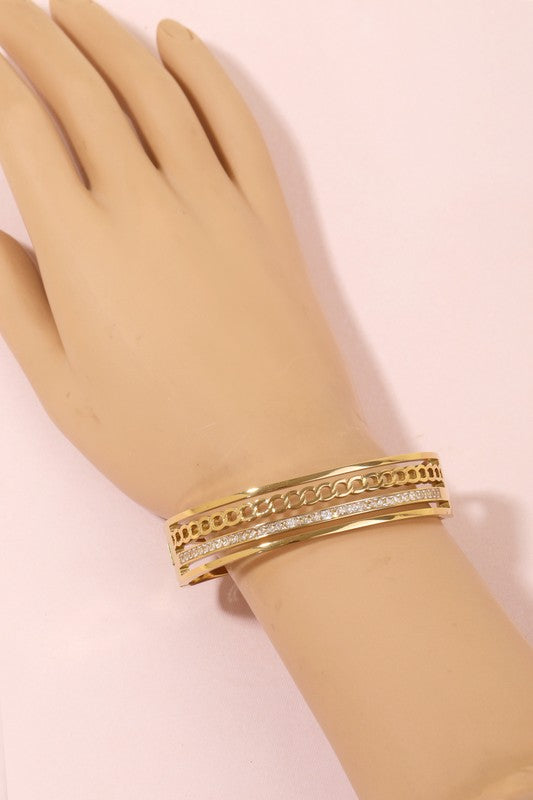 STYLED BY ALX COUTURE MIAMI BOUTIQUE Gold Stainless Steel Assorted Chain Row Bangle Bracelet