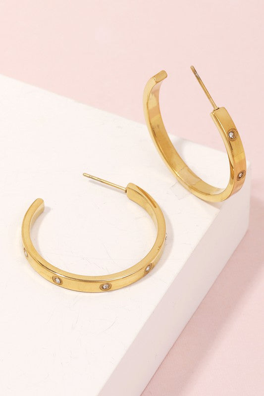 STYLED BY ALX COUTURE MIAMI BOUTIQUE Gold Circle Rhinestone Studded Hoop Earrings