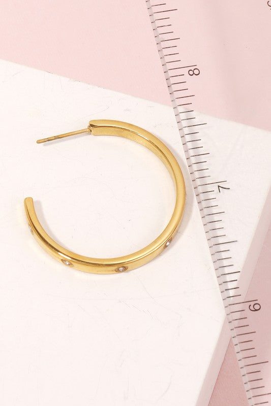 STYLED BY ALX COUTURE MIAMI BOUTIQUE Gold Circle Rhinestone Studded Hoop Earrings