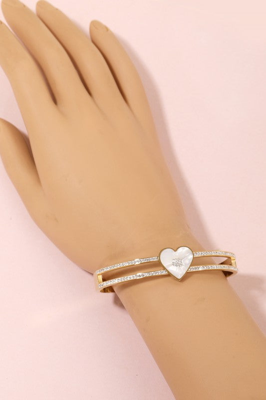STYLED BY ALX COUTURE MIAMI BOUTIQUE Gold Stainless Steel Heart Hinged Bracelet