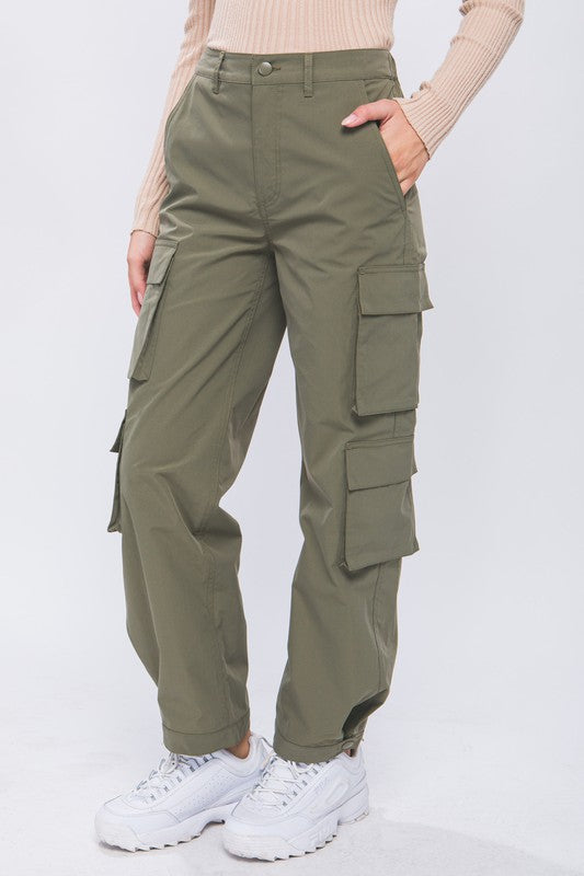 STYLED BY ALX COUTURE MIAMI BOUTIQUE Olive Cargo Pants With Snap Button 